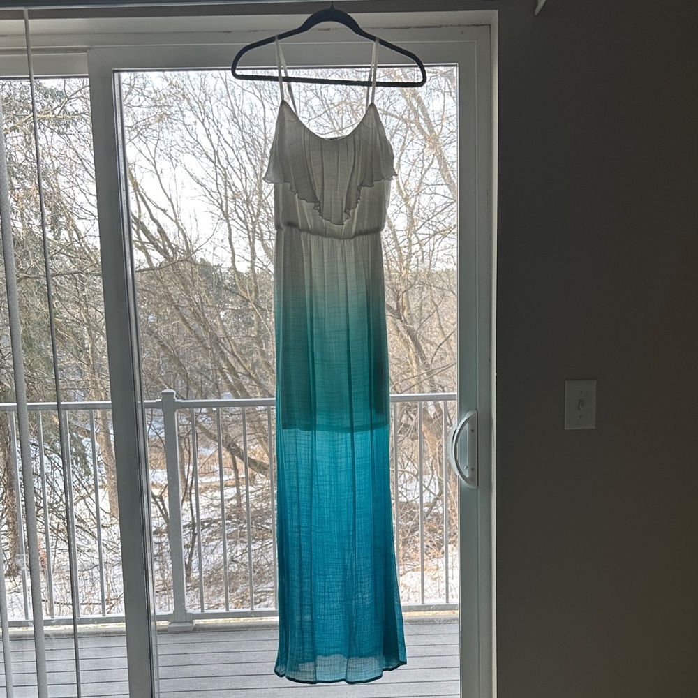 A. Byer White and Teal Maxi Dress